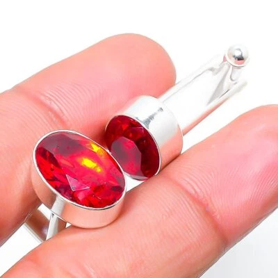 Abotoaduras étnicas feitas à mão de prata 925 pedra preciosa granada Moçambique Stnd. - Imagem 1 de 3