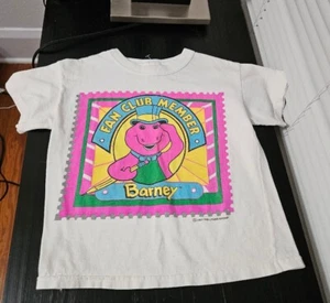 Vtg 90s Barney Dinosaur Fan Club Member HTF Kids 5-6T Toddler T-Shirt Glitter TV - Picture 1 of 17