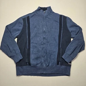 Calvin Klein Full Zip Metal Logo Sweater Jacket Knit Ribbed Trim Blue Men's XL - Foto 1 di 8