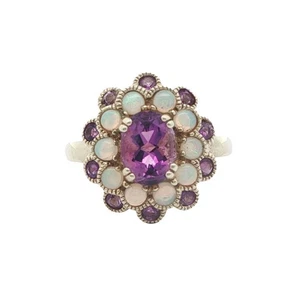 9ct Yellow Gold Opal and Amethyst Cluster Ring - Picture 1 of 5