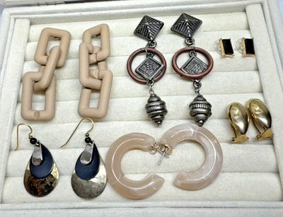 Lote de Pendientes y2k DECLARACIÓN Boho Western AB Nude Marrón Crema Cadena Oro 7PR Foto 1 de 4