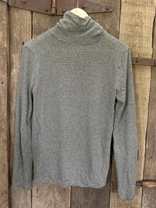Madewell Whisper Cotton Turtleneck Striped Grey Top Women's Size Medium - Picture 1 of 6