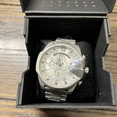 NEW DIESEL DZ4501 Men's Mega Chief Silver Chronograph S/Steel Watch W/BOX SEALED - Image 1 of 4