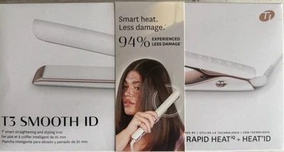 T3 - Smooth ID 1” Smart Flat Iron with Touch Interface - White & Rose Gold NEW - Image 1 of 2