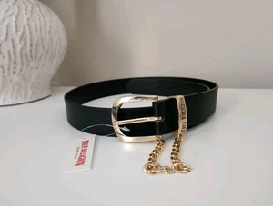 True Religion Women’s Gold buckle with chain Belt Black Size S/M - Picture 1 of 9