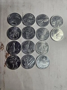 Vintage Mann im Weltraum Shell Öl Medaille Spiel Lot 14 Aluminium Medaillons - Bild 1 von 12