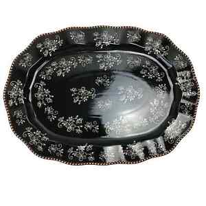 Temptations By Tara Floral Lace Collection Oval Serving Platter Black 