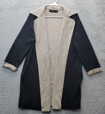 Cárdigan Plumero Zara Mujer Pequeño Negro Tejido Dos Tonos Bolsa Bolsillos Frente Abierto Foto 1 de 4