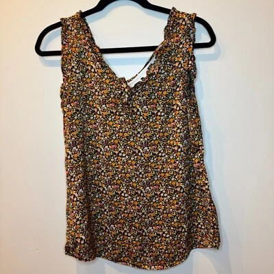 Blusa sin mangas Lauren Conrad para mujer pequeña floral con volantes cuello en V sin mangas Foto 1 de 4