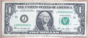 May 5, 2002 Birthday Note $1 One Dollar Bill J 05520020 D (_ 5 - 5 - 2002 _) - Picture 1 of 2