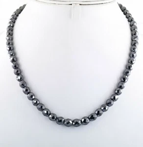 5 mm Black Diamond Beads Necklace 28 Inches Round Faceted With Certificate - Picture 1 of 4
