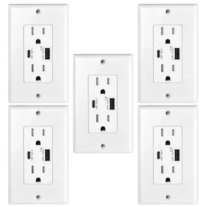 5PK 15A Presa Resistente alle Manomissioni con Porta USB-C Type-C Caricatore Presa 4.2A UL - Foto 1 di 12