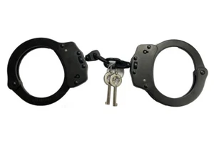 Black Metal Chain Link Handcuffs with Key (Double Lock) -- Made In Taiwan - Photo 1 sur 1