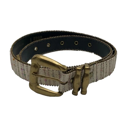 Cinturón de tela metálica vintage talla M hebilla de latón declaración 1 pulgada Foto 1 de 4