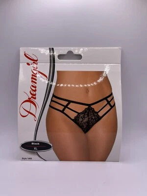 Panty Dreamgirl de encaje negro con tiras talla XL Foto 1 de 4