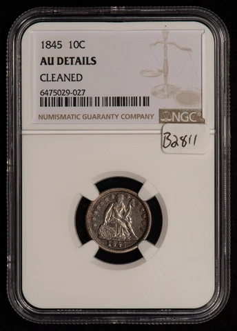 1845 10c Seated Liberty Silver Dime - Deep Patina - NGC AU Dets - SKU-B2811 Cover
