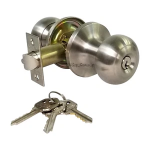 High Quality Door Knob Lock Entry Keyed Cylinder 3 Keys Exterior Interior Kw1 SS - Picture 1 of 11