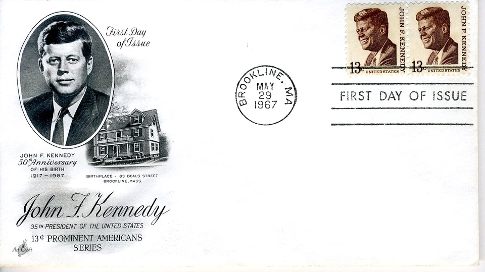 FDC 1967 US John F. Kennedy Prominent American Series #1287 13¢ ArtCraft Cachet - Image 1 of 1
