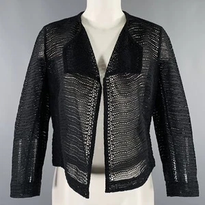AKRIS Size 6 Black Cotton Eyelet Open Front Jacket Blazer - Picture 1 of 7