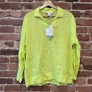 New C&C California 100% Linen Popover Blouse Size Small Yellow - Picture 1 of 8