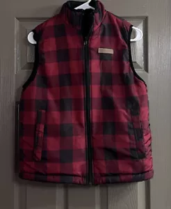 Chaleco acolchado Buffalo David Bitton para mujer grande rojo a cuadros reversible cuello alto - Imagen 1 de 8