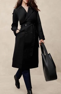 Banana Republic Twill Black Belted Women's Trench Coat Size XL - Picture 1 of 10