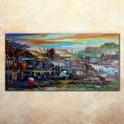 Glasbilder Wandbild Druck auf Glas 140x70 Foto Bild Flusslandschaft Dorf Wasser - Bild 1 von 4