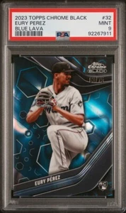 2023 Topps CHROME BLACK EURY PEREZ BLUE LAVA REFRACTOR #/75 MARLINS RC PSA 9 - Picture 1 of 2