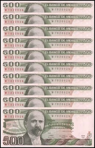 Mexico 500 Pesos, 1982, P-75b.8, UNC, Series CH X 10 PCS - Picture 1 of 2