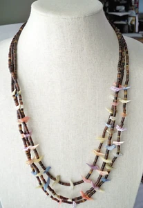 Vintage Zuni Native American Heishi Bead MOP Bird Fetish Multi Strand Necklace - Picture 1 of 9