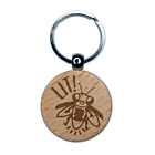 Lit Cute Firefly Insect Engraved Wood Round Keychain Tag Charm