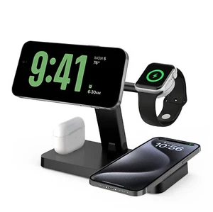 Magnetyczna bezprzewodowa stacja ładująca 4w1 do Apple Watch Ultra 9 iPhone 16 Pro 15 - Zdjęcie 1 z 27