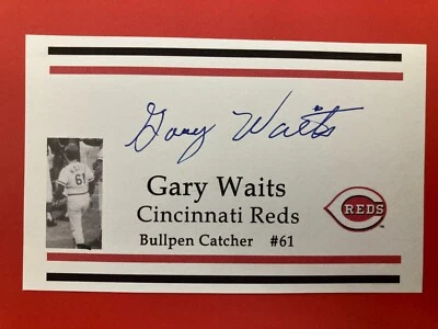Gary Waits Cincinnati Reds Signed Custom Index Card 1975 1976 Bullpen Catcher - Image 1 of 4