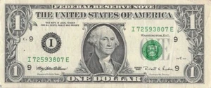 1995 older bank note E run I Minneapolis district I72593807E one dollar bill fw - Picture 1 of 2