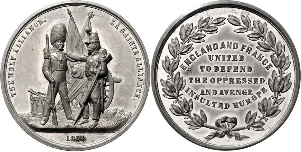 OTTOMAN - FRANCE - ENGLAND , ALLIANCE TIN MEDAL BY PINCHES 1854 - W , RARE - Image 1 of 1