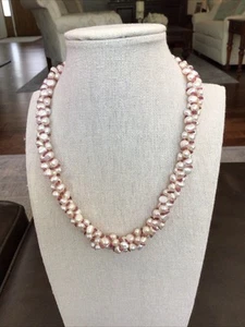 HONORA Triple Strand White Freshwater Pearl Necklace w/ Pink Tourmaline 18" EUC - Picture 1 of 6