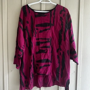 Blusa túnica Ali Miles rosa negro lino top camisa pulóver para mujer grande L - Imagen 1 de 6