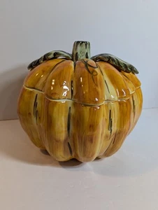 Williams Sonoma Pumpkin Bowl Made In Italy Soup Serving Bowl Ceramic w Lid Cover - Picture 1 of 7