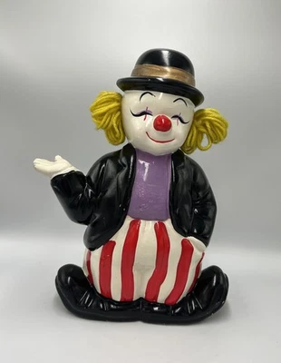 Vintage Ceramic Clown Money Box w Yarn Hair - Hand Painted 1970’s Circus Decor - Image 1 of 4