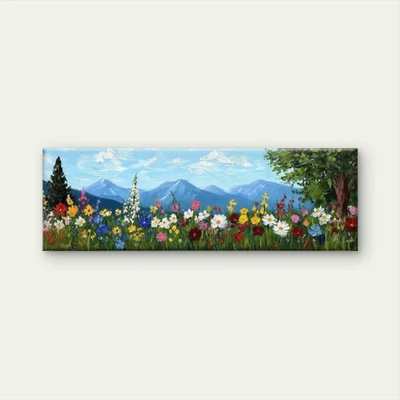 Panoramic Colorful Wildflower Field Painting Canvas Print Wall Art Home Decor - Image 1 of 4