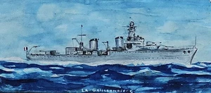 Maritime Watercolour of French Warship La Galissonnière – Framed Naval Painting - Bild 1 von 3