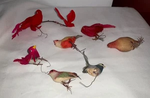 Vtg Artificial Birds Wire Legs Christmas Decor Craft Lot 7 - Picture 1 of 17