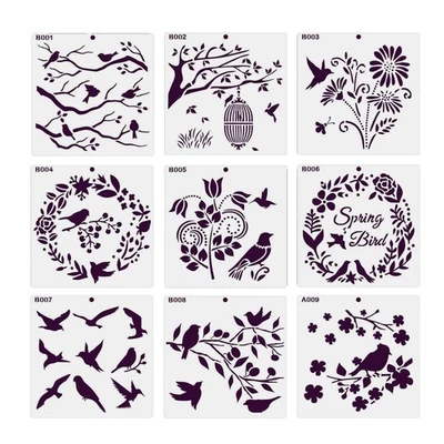9 pezzi stencil floreali uccellino per bambini fare carte fai da te scrapbooking pittura su carta - Immagine 1 di 4
