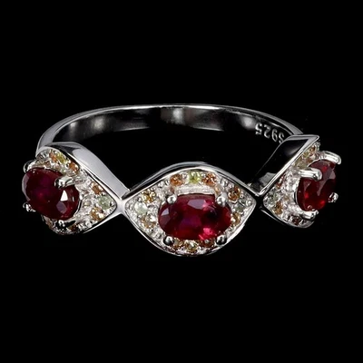 925 Sterling Silver Earrings Oval Ruby Sapphire Natural Gemstone Jewelry Size 7 - Image 1 of 4