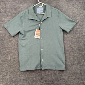 Free Planet Shirt Mens Medium Blue Green Beach Casual Button Up Cotton Poly - Picture 1 of 9