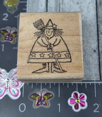 Stampin' Up! Escoba de bruja Halloween sello de goma grabado madera #097 Foto 1 de 4