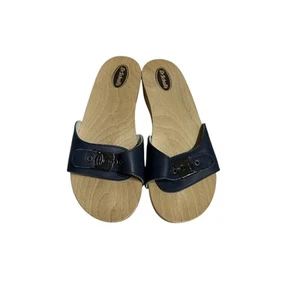 Vtg Dr Scholls Sandals Original Wooden Exercise Clog Navy Made in Italy 8US NWOT - Picture 1 of 8