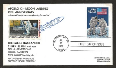 1989 rocket mail - US 2419 First Day, APOLLO XI Moon Landing, Doc's Local Post - Image 1 of 2