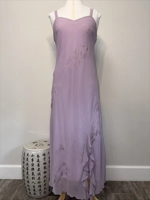 Vestido sin Mangas Y2K R&M Richards Lila Gasa Corte Sesgado Maxi Volantes Dobladillo Formal 12 Foto 1 de 4