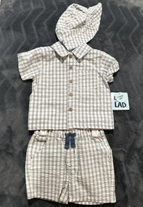 Baby Toddler Boys Little Lad 3pc Set Seersucker Shirt Shorts Bucket Hat NWT - Picture 1 of 2